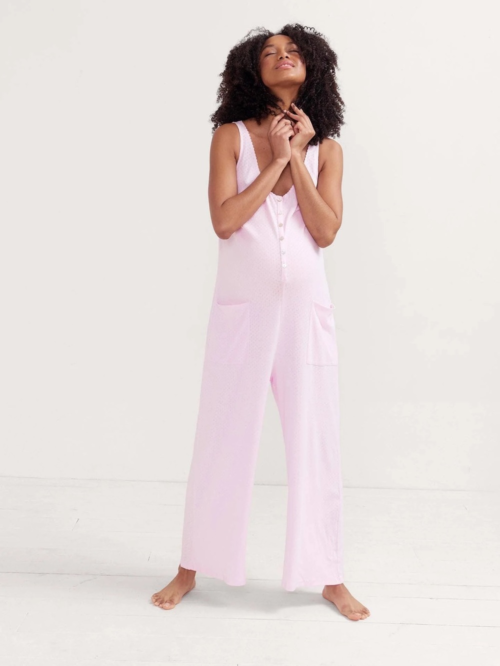 Hatch All Tri-  lilac/Pink Button-Front Jumpsuit